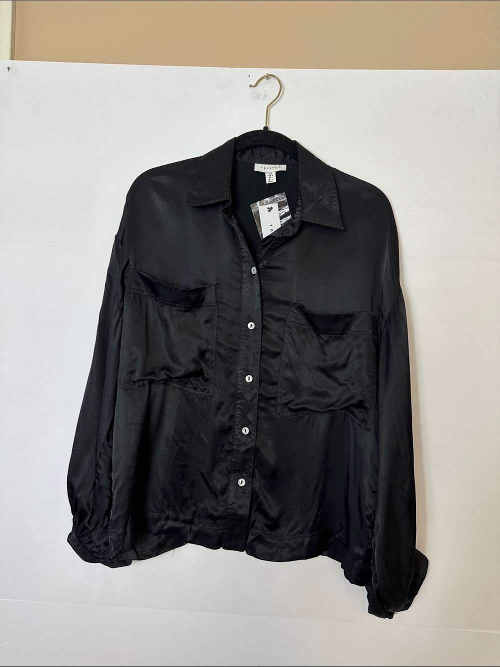 Topshop Black Satin Button-Up Shirt Jacket